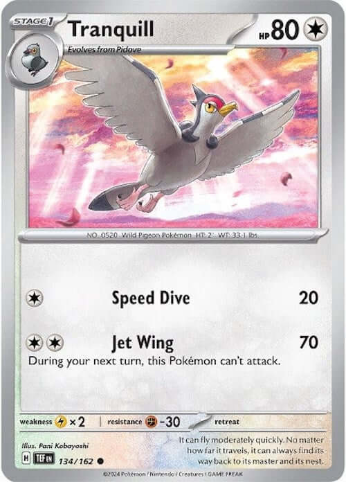 Tranquill [TEF - 134/162] Condition: Near Mint Collectible Trading Cards SV05: Temporal Forces Also available: Language: English Printing: Reverse Holofoil