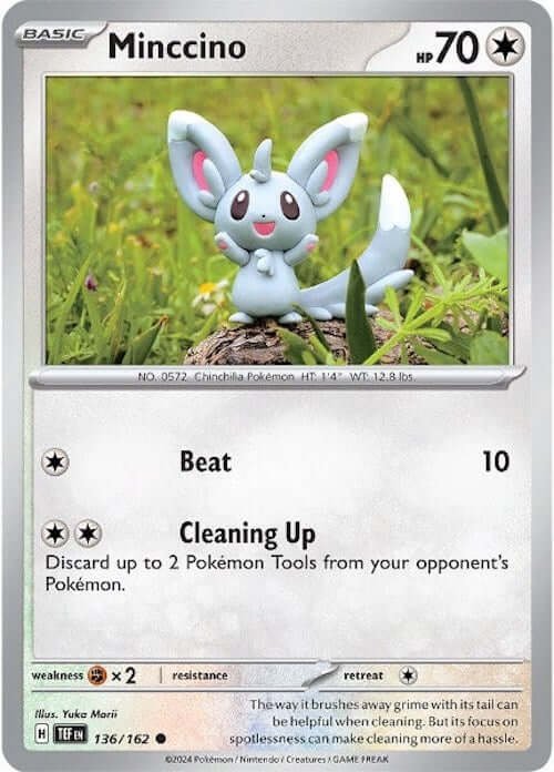 Minccino - 136/162 [TEF - 136/162] Condition: Near Mint Collectible Trading Cards SV05: Temporal Forces Also available: Language: English Printing: Reverse Holofoil