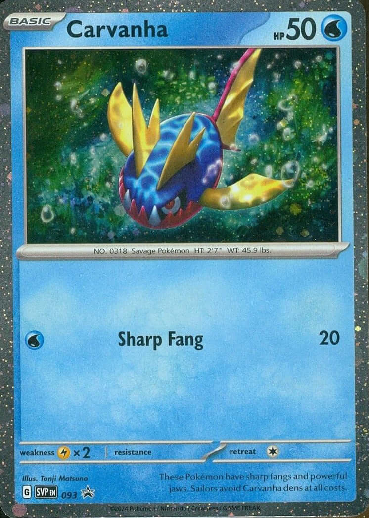 Carvanha - 093 [SVP - 093] Condition: Near Mint Collectible Trading Cards SV: Scarlet & Violet Promo Cards Also available: Language: English Printing: Holofoil