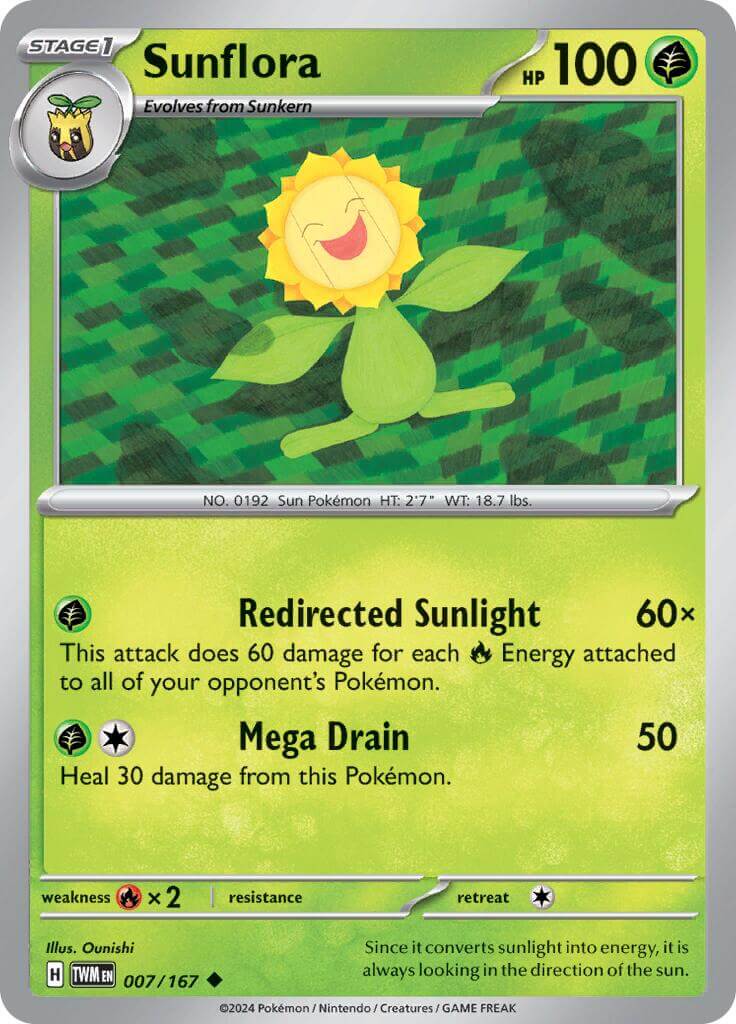 Sunflora - 007/167 [TWM - 007/167] Condition: Near Mint Collectible Trading Cards SV06: Twilight Masquerade Also available: Language: English Printing: Reverse Holofoil