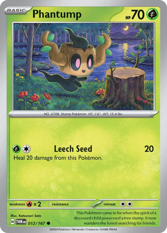 Phantump [TWM - 012/167] Condition: Near Mint Collectible Trading Cards SV06: Twilight Masquerade Also available: Language: English Printing: Reverse Holofoil