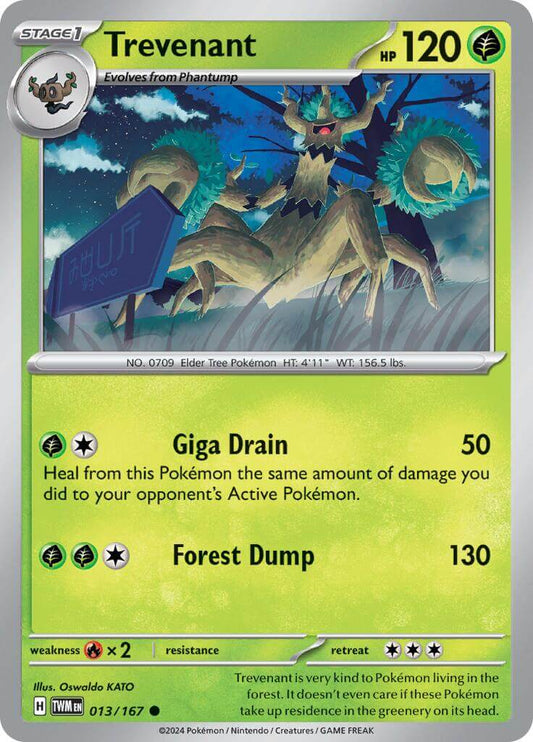 Trevenant [TWM - 013/167] Condition: Near Mint Collectible Trading Cards SV06: Twilight Masquerade Also available: Language: English Printing: Reverse Holofoil