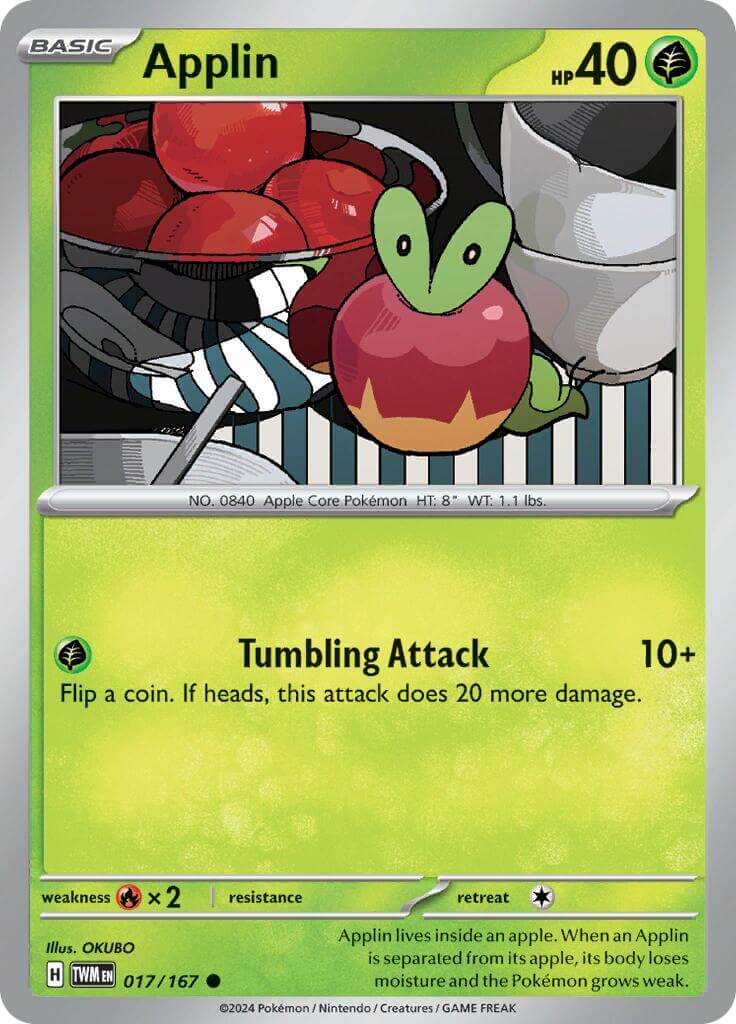 Applin - 017/167 [TWM - 017/167] Condition: Near Mint Collectible Trading Cards SV06: Twilight Masquerade Also available: Language: English Printing: Reverse Holofoil
