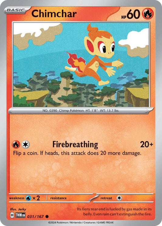 Chimchar [TWM - 031/167] Condition: Near Mint Collectible Trading Cards SV06: Twilight Masquerade Also available: Language: English Printing: Reverse Holofoil