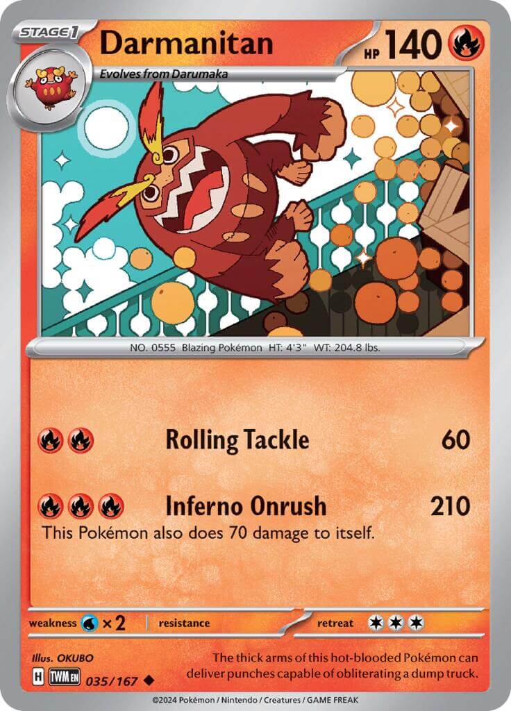 Darmanitan [TWM - 035/167] Condition: Near Mint Collectible Trading Cards SV06: Twilight Masquerade Also available: Language: English Printing: Reverse Holofoil