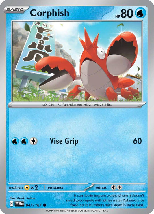 Corphish [TWM - 047/167] Condition: Near Mint Collectible Trading Cards SV06: Twilight Masquerade Also available: Language: English Printing: Reverse Holofoil