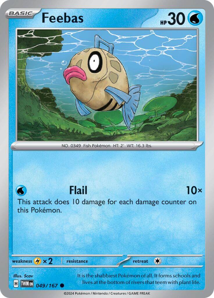 Feebas [TWM - 049/167] Condition: Near Mint Collectible Trading Cards SV06: Twilight Masquerade Also available: Language: English Printing: Reverse Holofoil