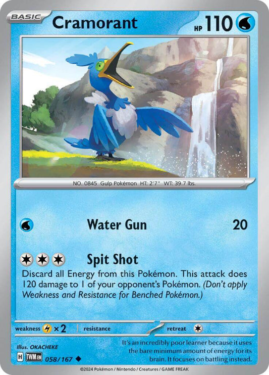 Cramorant - 058/167 [TWM - 058/167] Condition: Near Mint Collectible Trading Cards SV06: Twilight Masquerade Also available: Language: English Printing: Reverse Holofoil