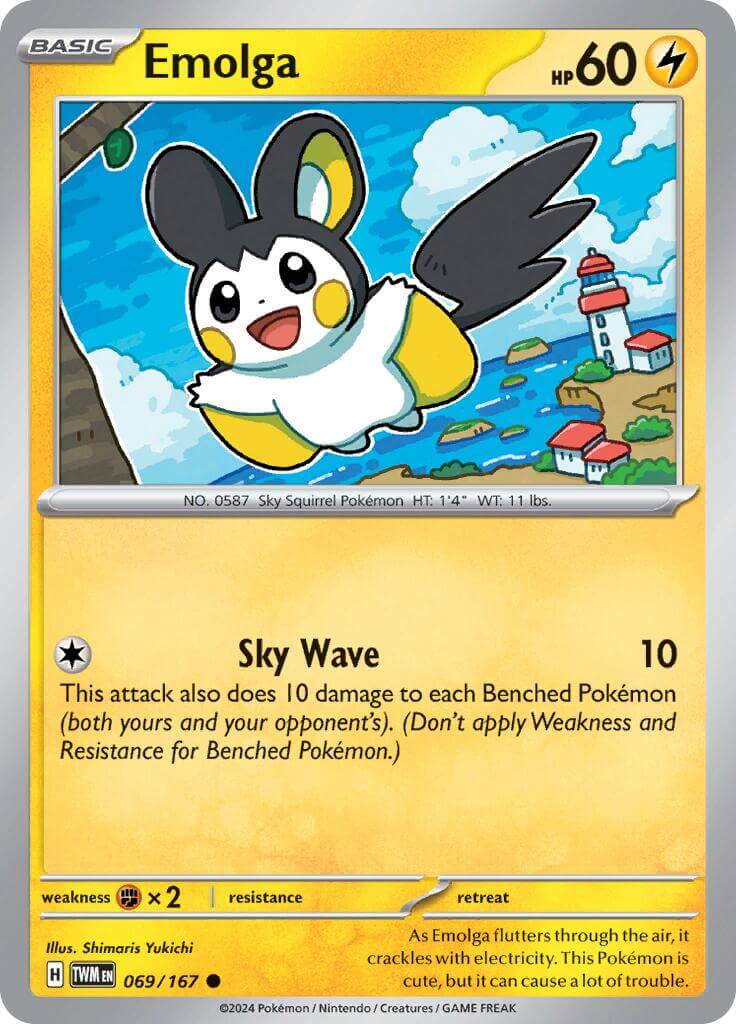 Emolga [TWM - 069/167] Condition: Near Mint Collectible Trading Cards SV06: Twilight Masquerade Also available: Language: English Printing: Reverse Holofoil