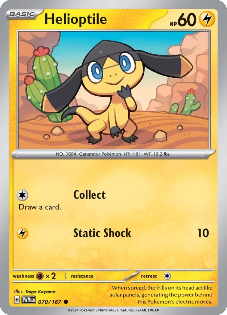 Helioptile [TWM - 070/167] Condition: Near Mint Collectible Trading Cards SV06: Twilight Masquerade Also available: Language: English Printing: Reverse Holofoil