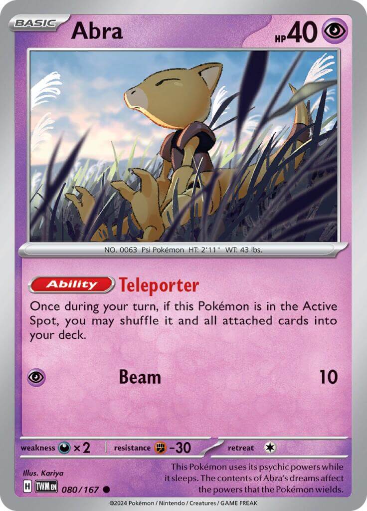 Abra [TWM - 080/167] Condition: Near Mint Collectible Trading Cards SV06: Twilight Masquerade Also available: Language: English Printing: Reverse Holofoil