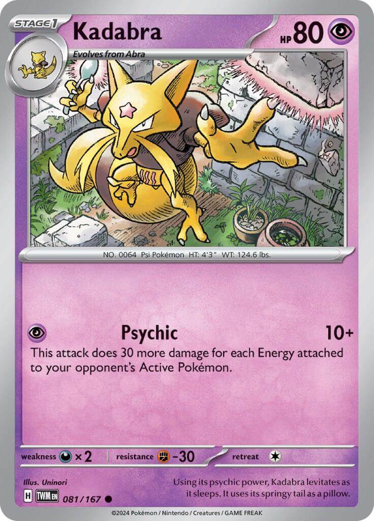 Kadabra [TWM - 081/167] Condition: Near Mint Collectible Trading Cards SV06: Twilight Masquerade Also available: Language: English Printing: Reverse Holofoil