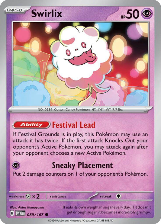 Swirlix [TWM - 089/167] Condition: Near Mint Collectible Trading Cards SV06: Twilight Masquerade Also available: Language: English Printing: Reverse Holofoil
