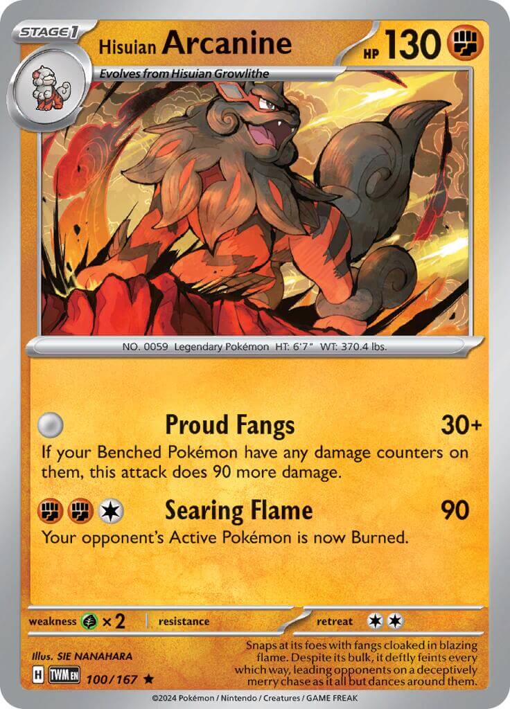 Hisuian Arcanine [TWM - 100/167] Condition: Near Mint Collectible Trading Cards SV06: Twilight Masquerade Also available: Language: English Printing: Holofoil