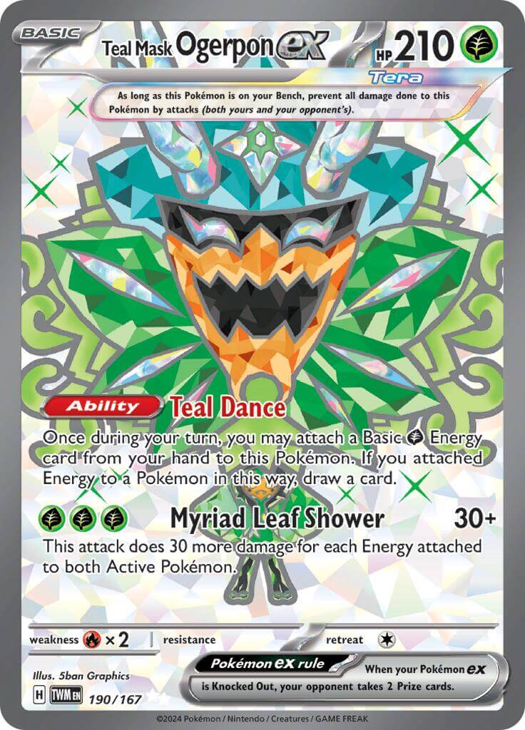Teal Mask Ogerpon ex - 190/167 [TWM - 190/167] Condition: Near Mint Collectible Trading Cards SV06: Twilight Masquerade Also available: Language: English Printing: Holofoil