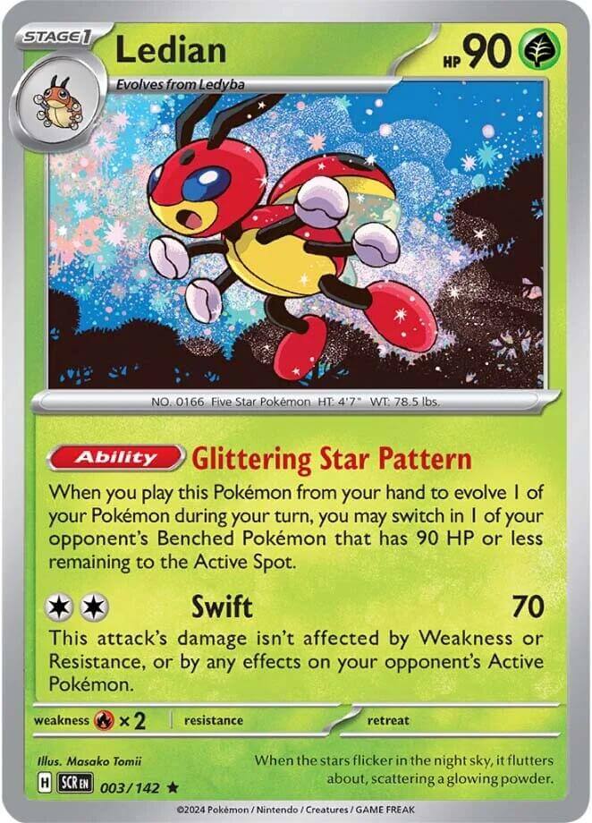 Ledian - 003/142 [SCR - 003/142] Condition: Near Mint Collectible Trading Cards SV07: Stellar Crown Also available: Language: English Printing: Holofoil