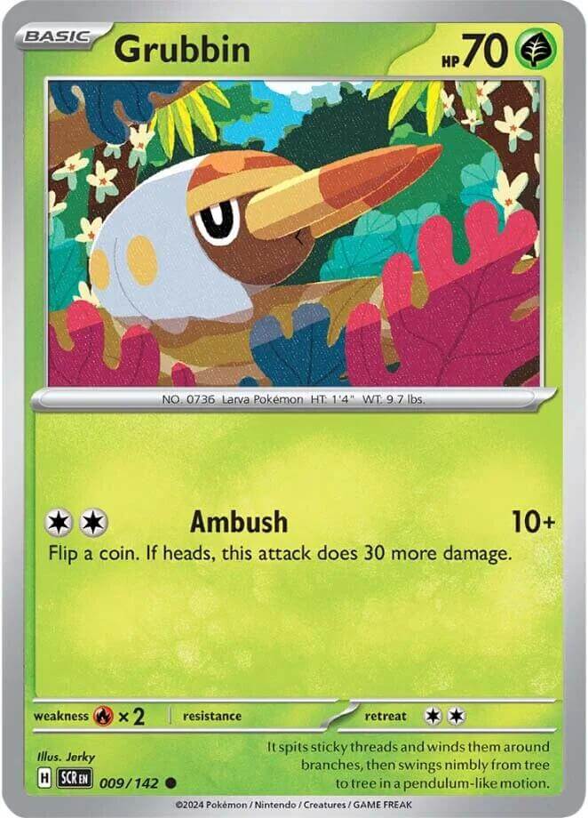 Grubbin [SCR - 009/142] Condition: Near Mint Collectible Trading Cards SV07: Stellar Crown Also available: Language: English Printing: Reverse Holofoil