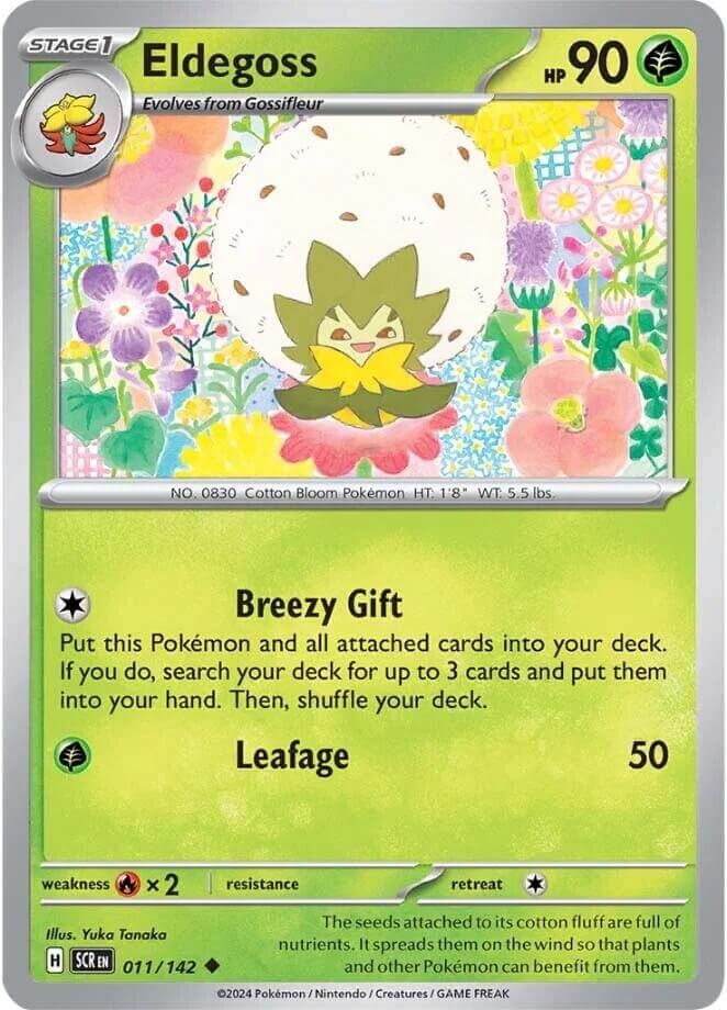 Eldegoss [SCR - 011/142] Condition: Near Mint Collectible Trading Cards SV07: Stellar Crown Also available: Language: English Printing: Reverse Holofoil