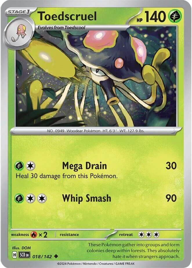 Toedscruel [SCR - 018/142] Condition: Near Mint Collectible Trading Cards SV07: Stellar Crown Also available: Language: English Printing: Reverse Holofoil