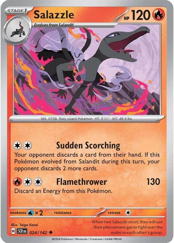 Salazzle [SCR - 024/142] Condition: Near Mint Collectible Trading Cards SV07: Stellar Crown Also available: Language: English Printing: Reverse Holofoil