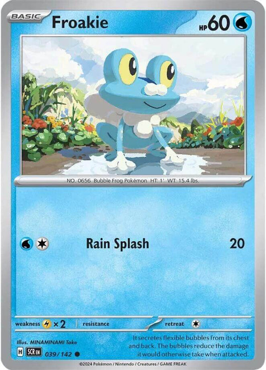 Froakie [SCR - 039/142] Condition: Near Mint Collectible Trading Cards SV07: Stellar Crown Also available: Language: English Printing: Reverse Holofoil