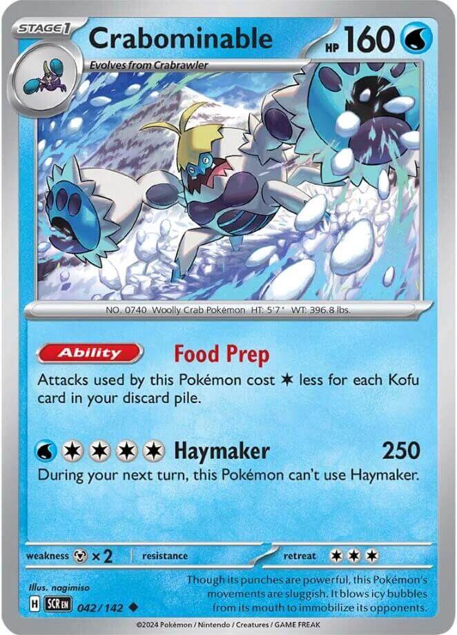 Crabominable - 042/142 [SCR - 042/142] Condition: Near Mint Collectible Trading Cards SV07: Stellar Crown Also available: Language: English Printing: Reverse Holofoil