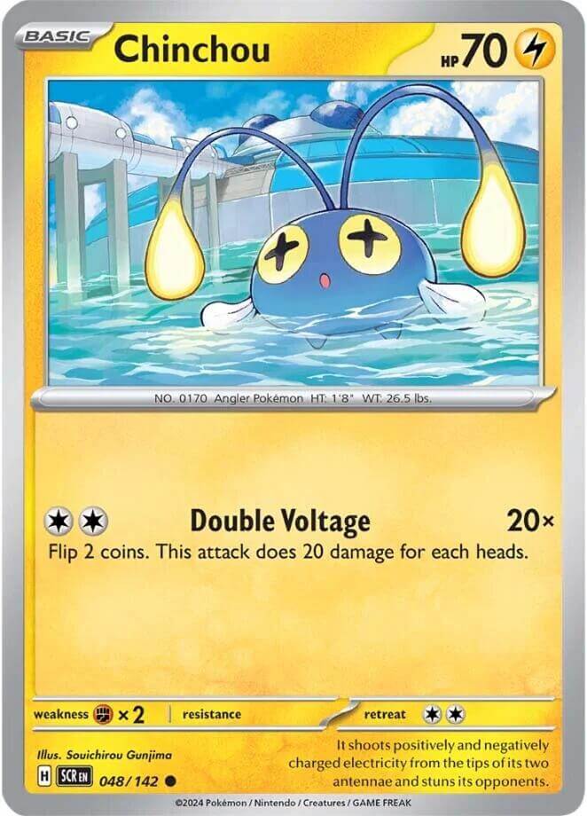 Chinchou [SCR - 048/142] Condition: Near Mint Collectible Trading Cards SV07: Stellar Crown Also available: Language: English Printing: Reverse Holofoil
