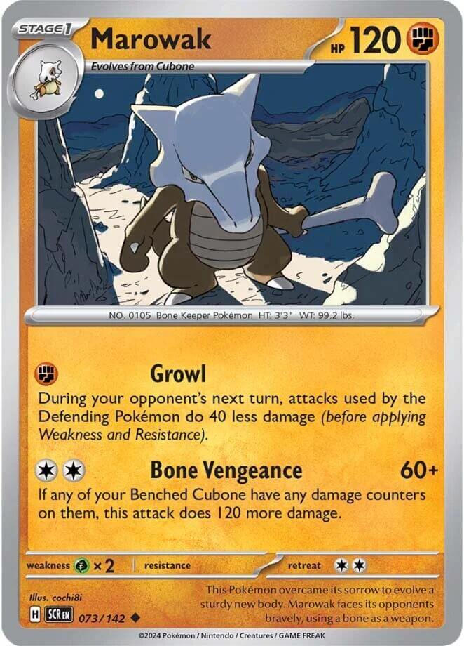 Marowak [SCR - 073/142] Condition: Near Mint Collectible Trading Cards SV07: Stellar Crown Also available: Language: English Printing: Reverse Holofoil