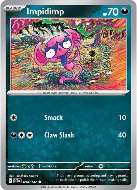 Impidimp [SCR - 094/142] Condition: Near Mint Collectible Trading Cards SV07: Stellar Crown Also available: Language: English Printing: Reverse Holofoil