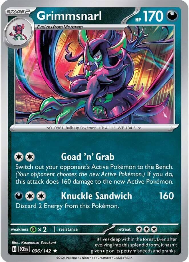 Grimmsnarl [SCR - 096/142] Condition: Near Mint Collectible Trading Cards SV07: Stellar Crown Also available: Language: English Printing: Holofoil