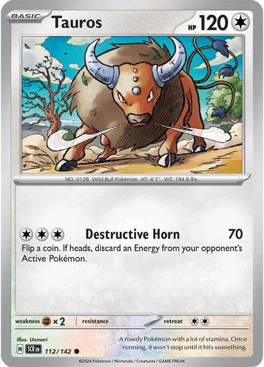 Tauros [SCR - 112/142] Condition: Near Mint Collectible Trading Cards SV07: Stellar Crown Also available: Language: English Printing: Reverse Holofoil