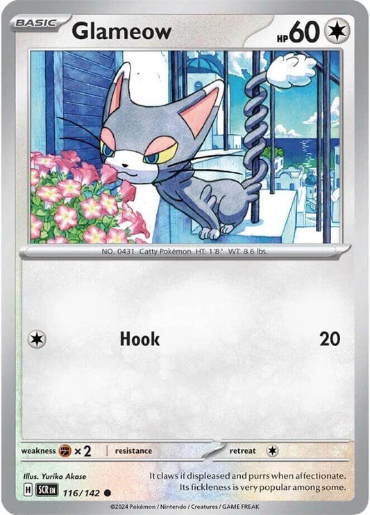 Glameow [SCR - 116/142] Condition: Near Mint Collectible Trading Cards SV07: Stellar Crown Also available: Language: English Printing: Reverse Holofoil