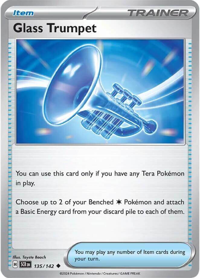 Glass Trumpet [SCR - 135/142] Condition: Near Mint Collectible Trading Cards SV07: Stellar Crown Also available: Language: English Printing: Reverse Holofoil