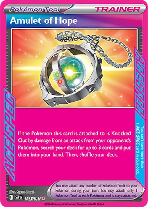 Amulet of Hope [SSP - 162/191] Condition: Near Mint Collectible Trading Cards SV08: Surging Sparks Also available: Language: English Printing: Holofoil