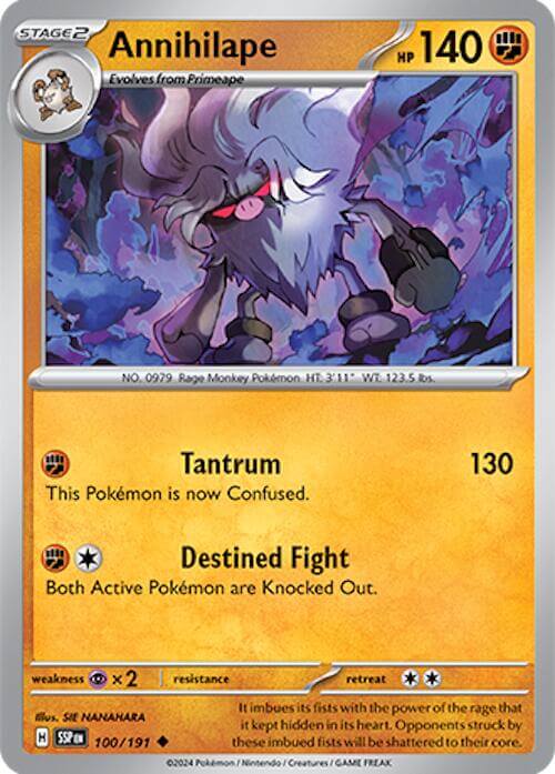 Annihilape [SSP - 100/191] Condition: Near Mint Collectible Trading Cards SV08: Surging Sparks Also available: Language: English Printing: Reverse Holofoil