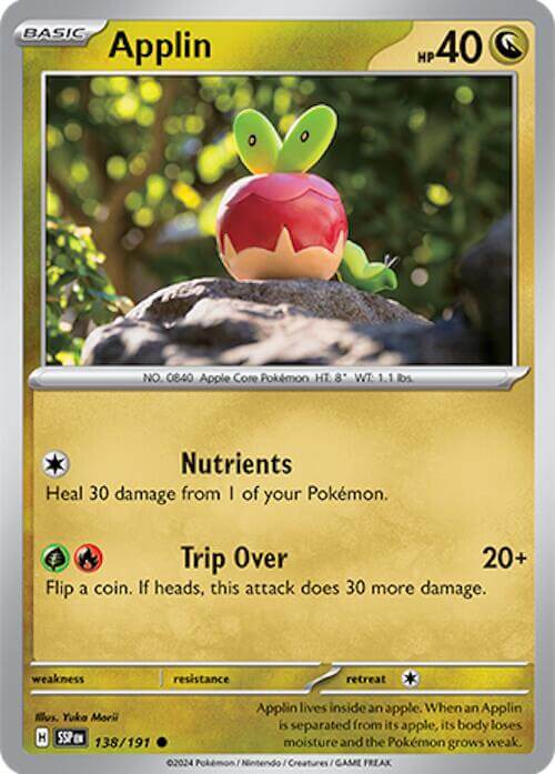 Applin [SSP - 138/191] Condition: Near Mint Collectible Trading Cards SV08: Surging Sparks Also available: Language: English Printing: Reverse Holofoil