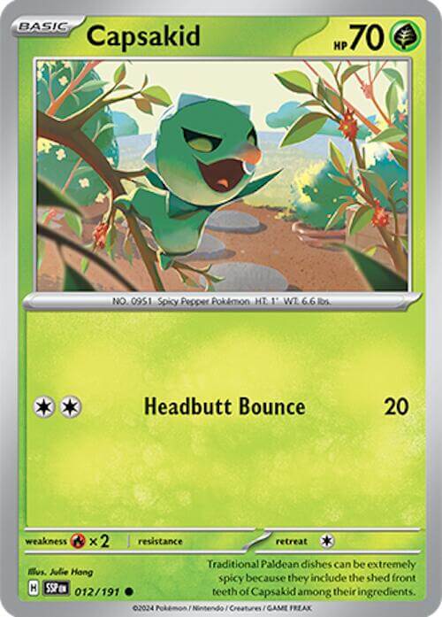 Capsakid [SSP - 012/191] Condition: Near Mint Collectible Trading Cards SV08: Surging Sparks Also available: Language: English Printing: Reverse Holofoil