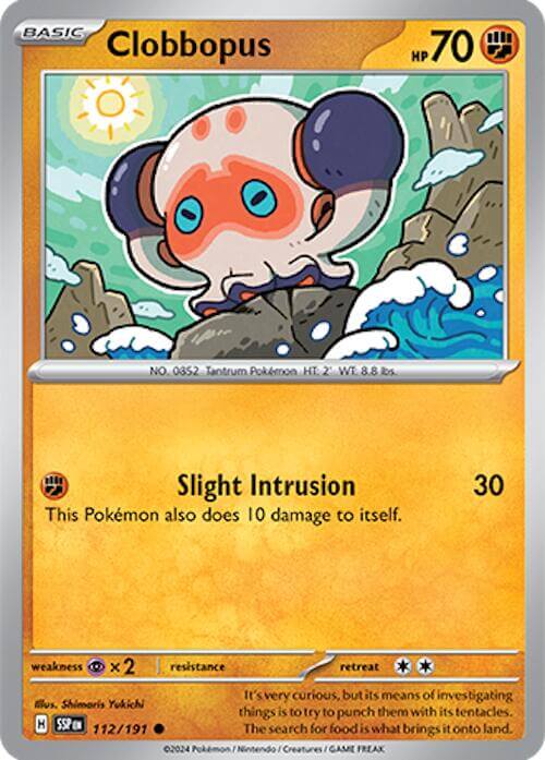 Clobbopus - 112/191 [SSP - 112/191] Condition: Near Mint Collectible Trading Cards SV08: Surging Sparks Also available: Language: English Printing: Reverse Holofoil