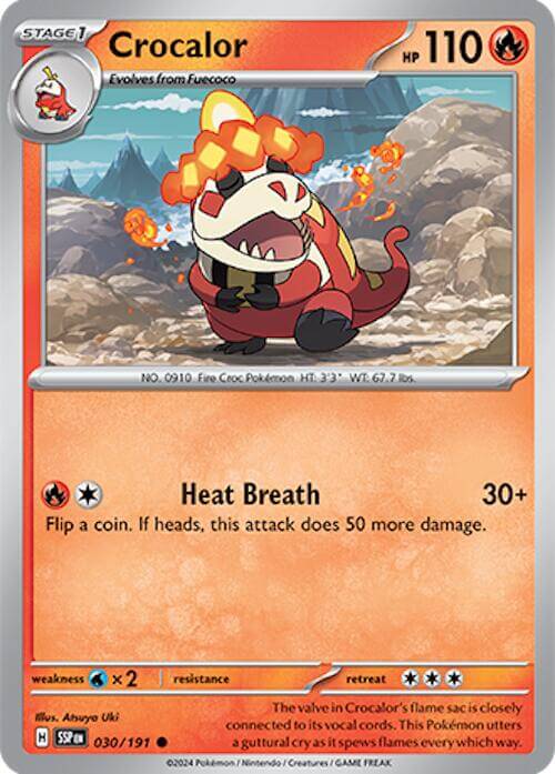 Crocalor [SSP - 030/191] Condition: Near Mint Collectible Trading Cards SV08: Surging Sparks Also available: Language: English Printing: Reverse Holofoil