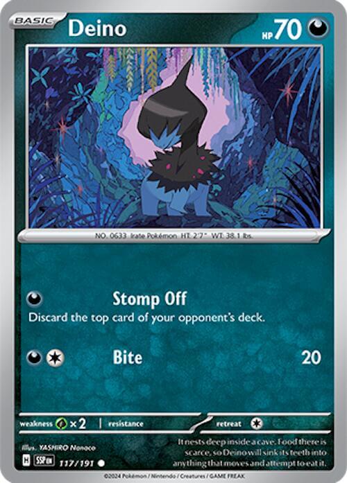 Deino [SSP - 117/191] Condition: Near Mint Collectible Trading Cards SV08: Surging Sparks Also available: Language: English Printing: Reverse Holofoil