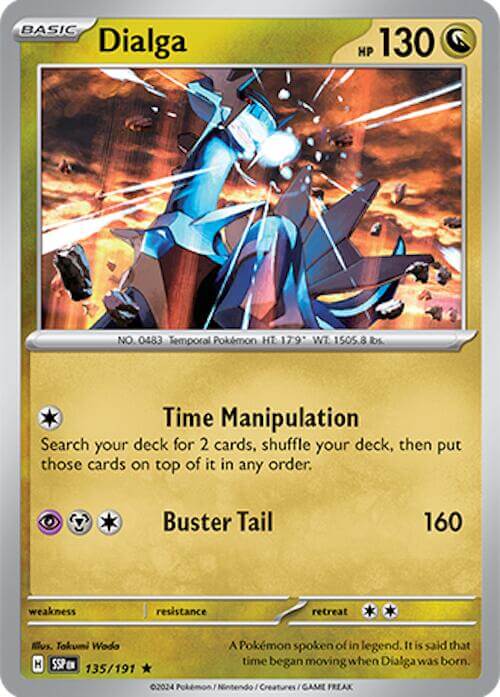 Dialga [SSP - 135/191] Condition: Near Mint Collectible Trading Cards SV08: Surging Sparks Also available: Language: English Printing: Reverse Holofoil