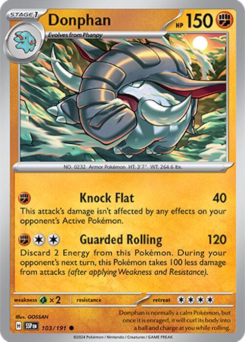 Donphan [SSP - 103/191] Condition: Near Mint Collectible Trading Cards SV08: Surging Sparks Also available: Language: English Printing: Reverse Holofoil
