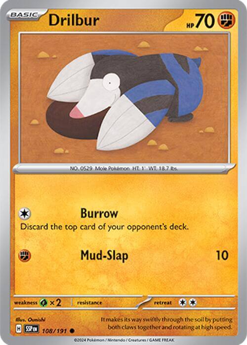 Drilbur [SSP - 108/191] Condition: Near Mint Collectible Trading Cards SV08: Surging Sparks Also available: Language: English Printing: Reverse Holofoil