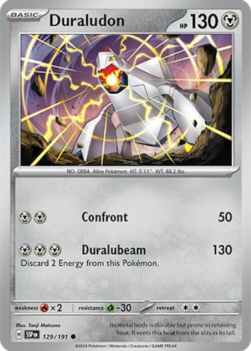 Duraludon [SSP - 129/191] Condition: Near Mint Collectible Trading Cards SV08: Surging Sparks Also available: Language: English Printing: Reverse Holofoil