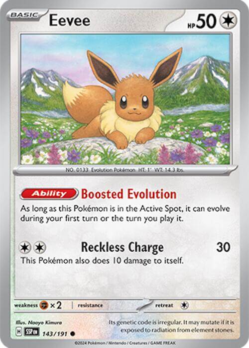 Eevee [SSP - 143/191] Condition: Near Mint Collectible Trading Cards SV08: Surging Sparks Also available: Language: English Printing: Reverse Holofoil