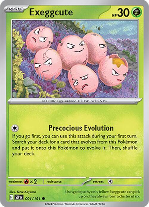 Exeggcute - 001/191 [SSP - 001/191] Condition: Near Mint Collectible Trading Cards SV08: Surging Sparks Also available: Language: English Printing: Reverse Holofoil