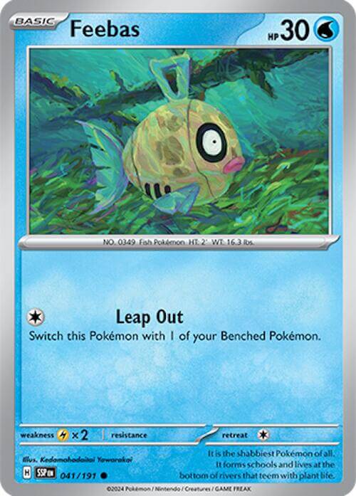 Feebas - 041/191 [SSP - 041/191] Condition: Near Mint Collectible Trading Cards SV08: Surging Sparks Also available: Language: English Printing: Reverse Holofoil