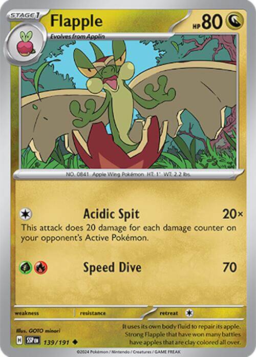 Flapple - 139/191 [SSP - 139/191] Condition: Near Mint Collectible Trading Cards SV08: Surging Sparks Also available: Language: English Printing: Normal