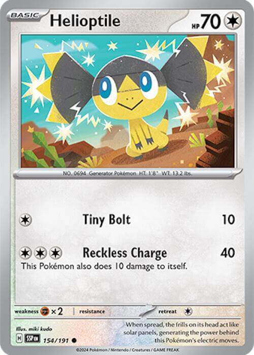 Helioptile [SSP - 154/191] Condition: Near Mint Collectible Trading Cards SV08: Surging Sparks Also available: Language: English Printing: Reverse Holofoil