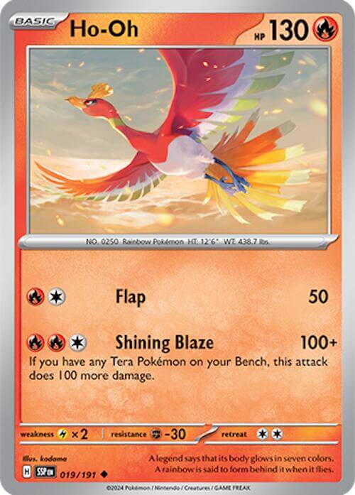 Ho-Oh [SSP - 019/191] Condition: Near Mint Collectible Trading Cards SV08: Surging Sparks Also available: Language: English Printing: Reverse Holofoil